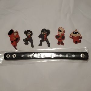 NEW 5 PIECE INCREDIBLES CROC CHARM JIBBITZ W/BAND